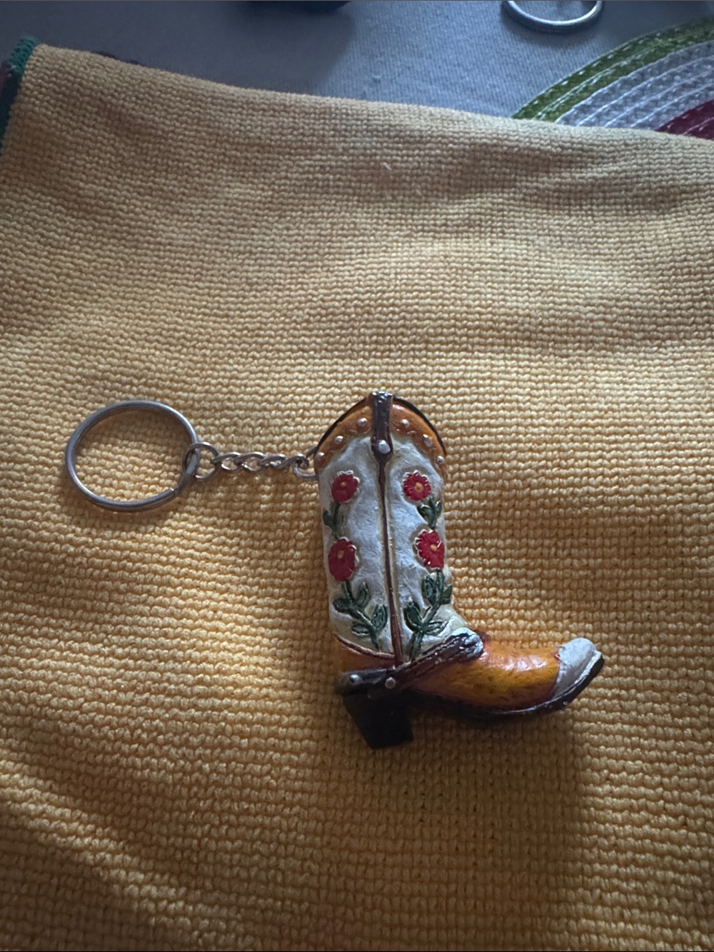 Yellow Floral Cowboy Boot Keychain - Decorative Women's Accessory